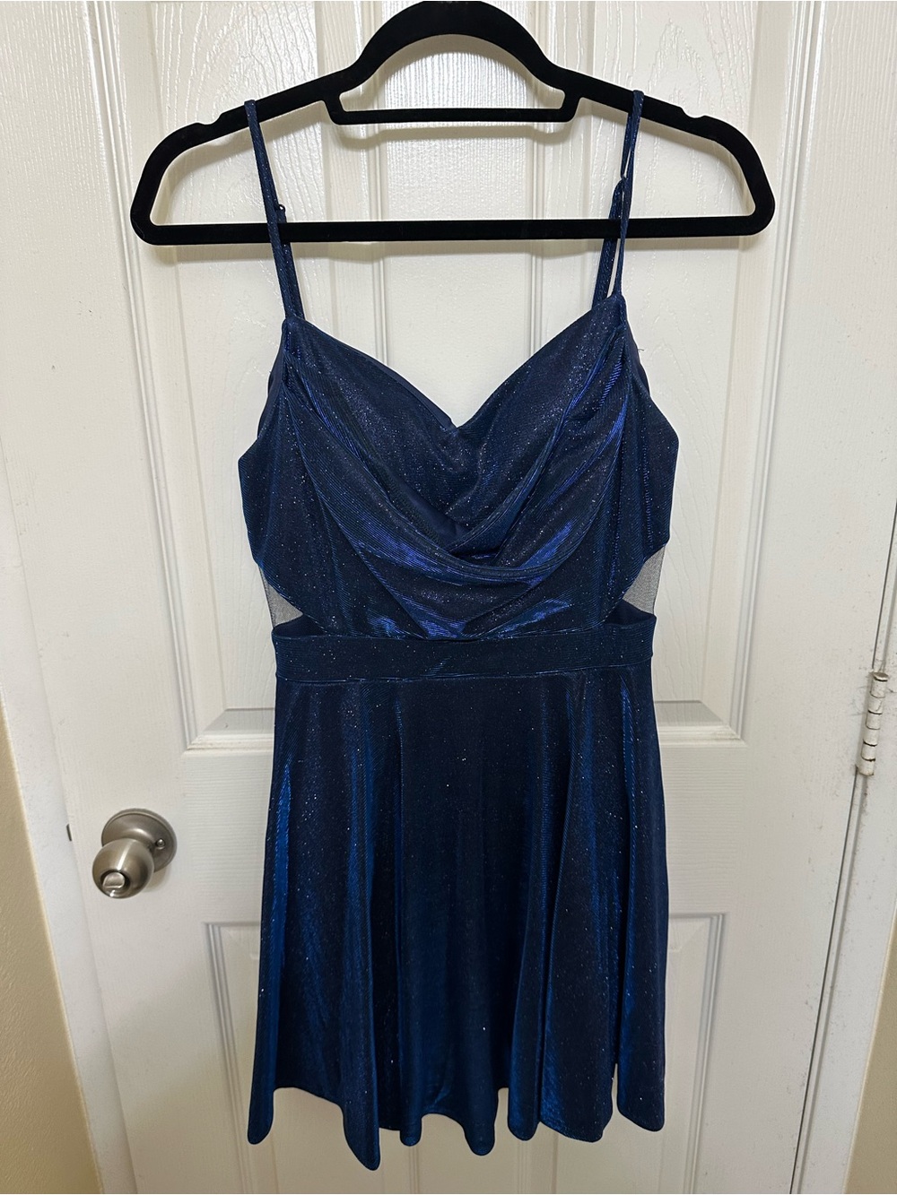 Windsor Navy Sparkle Cowl Mini Dress